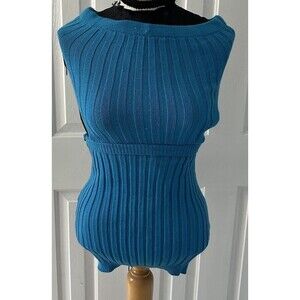 Hello Molly Top Size Sm Blue Ribbed Sleeveless Side Cutout Off Shoulders NEW/Tag